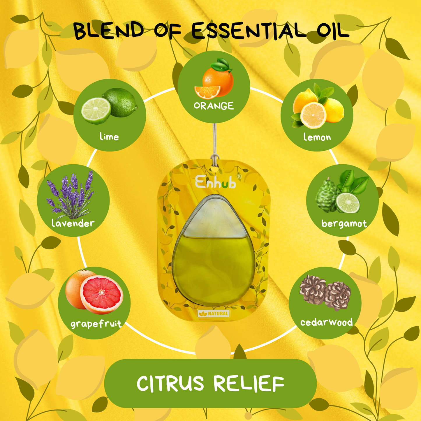 Natural car fragrance|100% Plant based|Blend of pure essential oil| pack of 3 month|CITRUS RELIEF