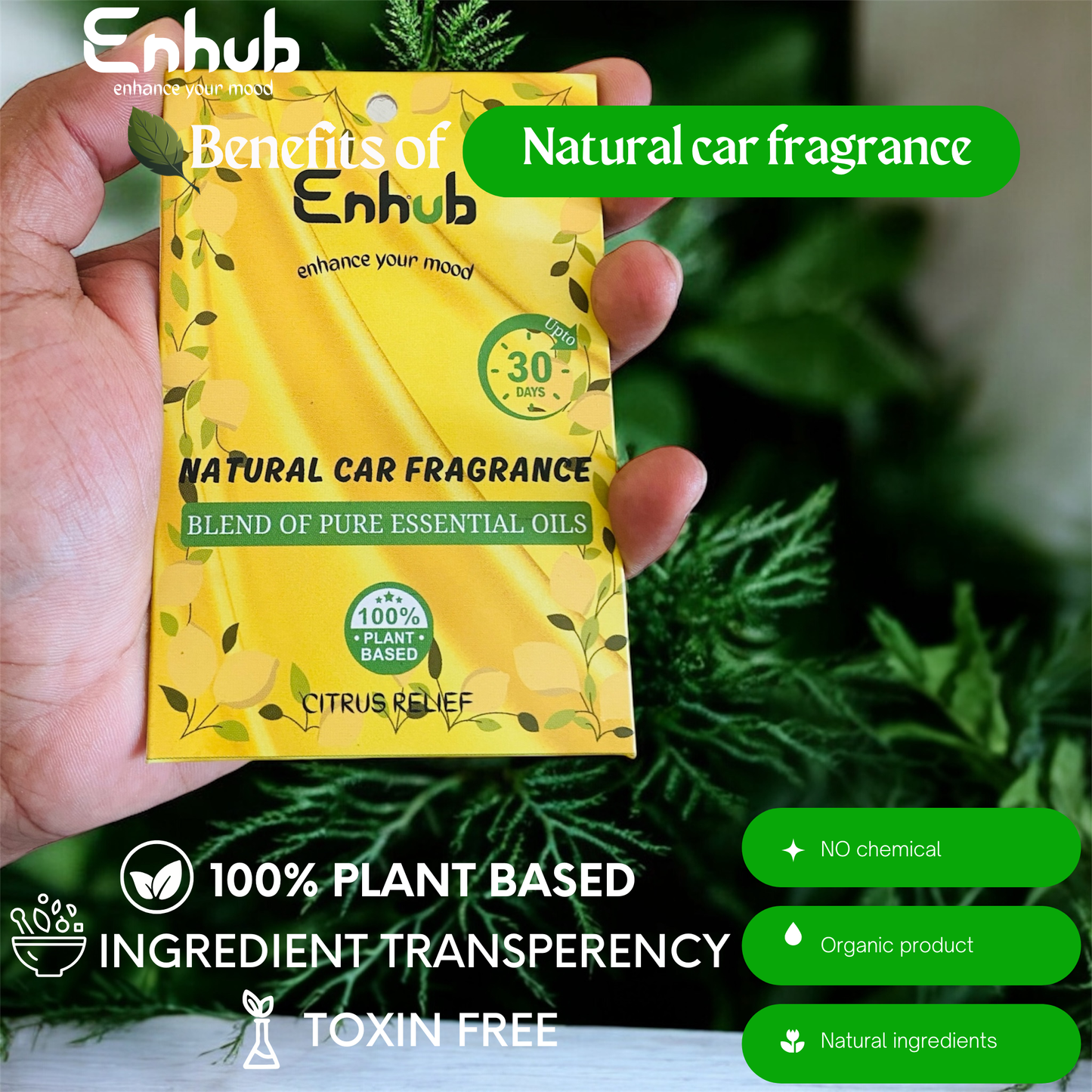 Natural car fragrance|100% Plant based|Blend of pure essential oil| pack of 3 month|CITRUS RELIEF