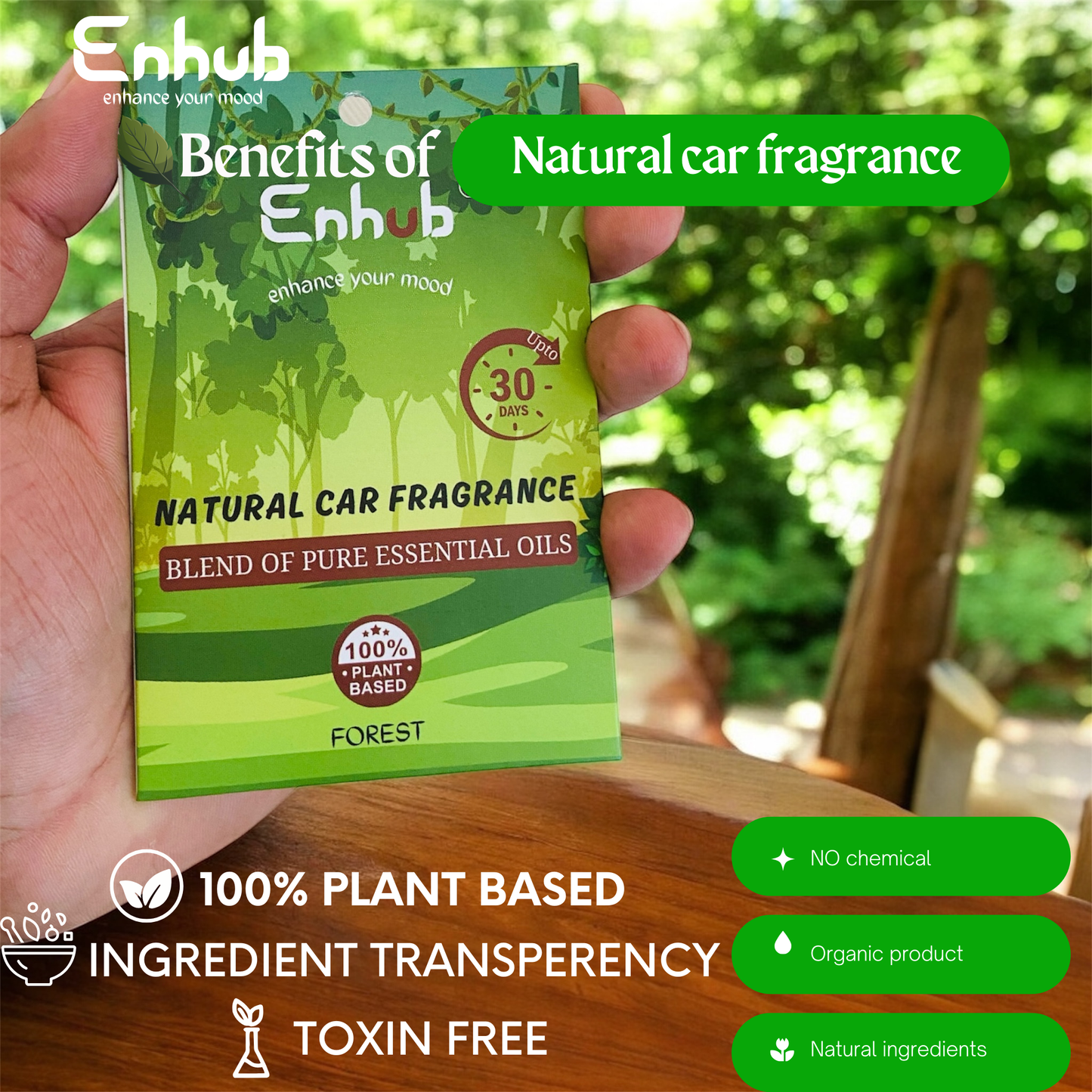 Natural car fragrance|100% Plant based|Blend of pure essential oil|pack of 3 month| FOREST